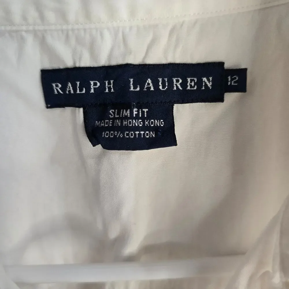 White long-sleeve Ralph Lauren button-down shirt YOUTH 12